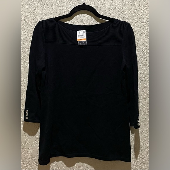 NEW Karen Scott Black Boat neckline Sweater Top Size S 3/4 Sleeves - Picture 2 of 6